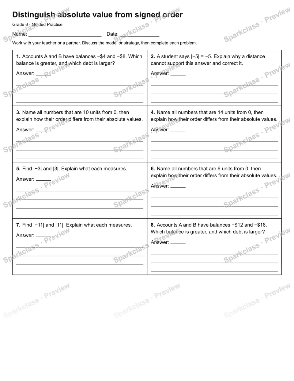 Distinguish absolute value from signed order — Guided Practice — page 1