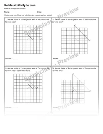 Relate similarity to area — Independent Practice — Grade 8 worksheet preview