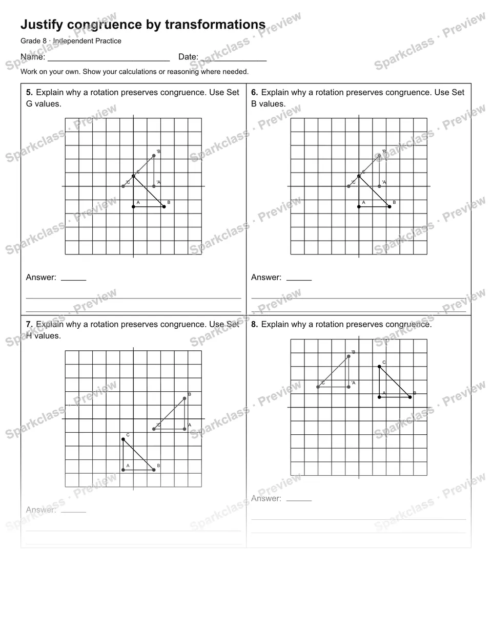 Justify congruence by transformations — Independent Practice — page 2