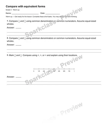 Compare with equivalent forms — Warm-up — Grade 4 worksheet preview