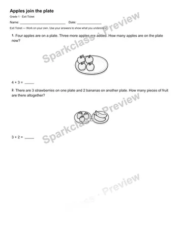 Apples join the plate — Exit Ticket — Grade 1 worksheet preview