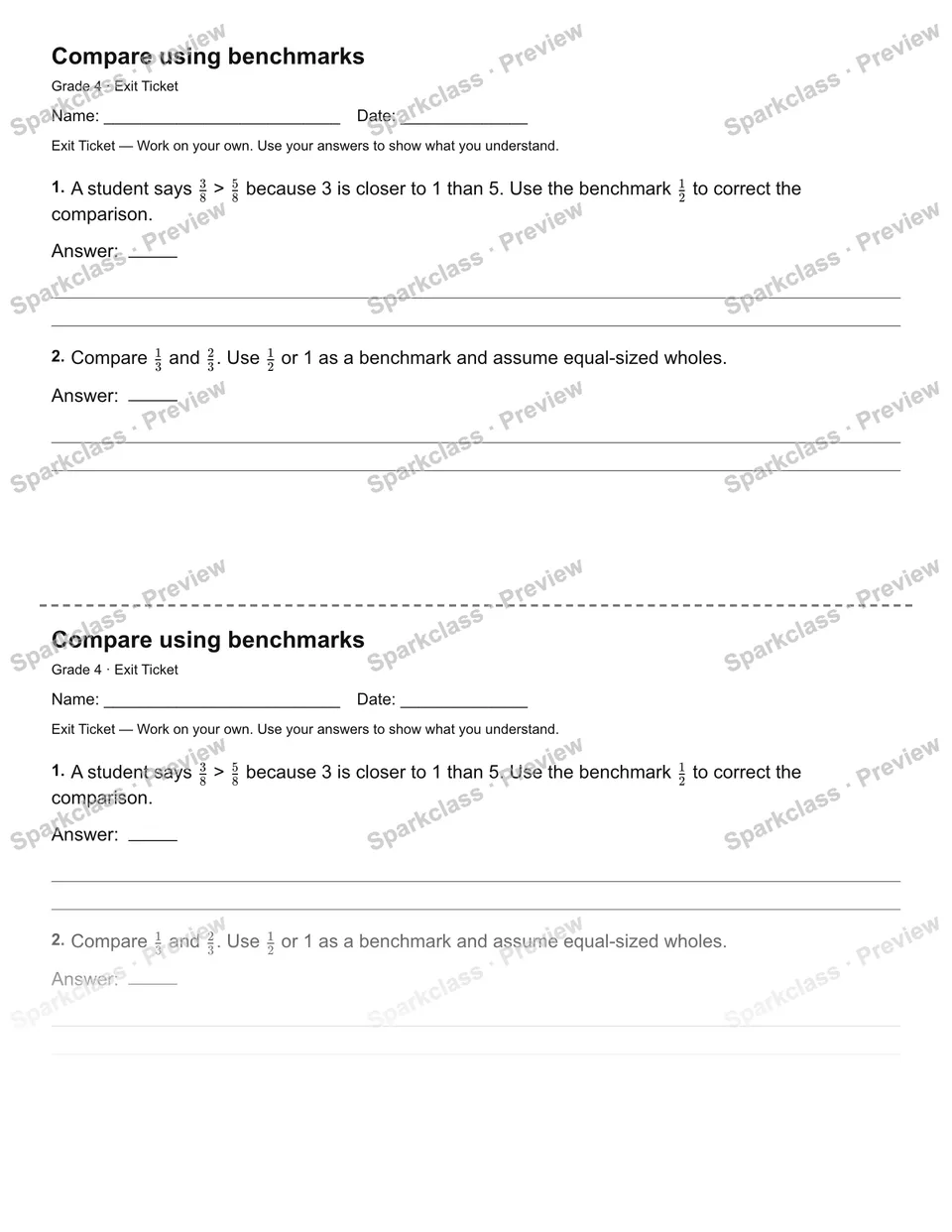 Compare using benchmarks — Exit Ticket — page 1