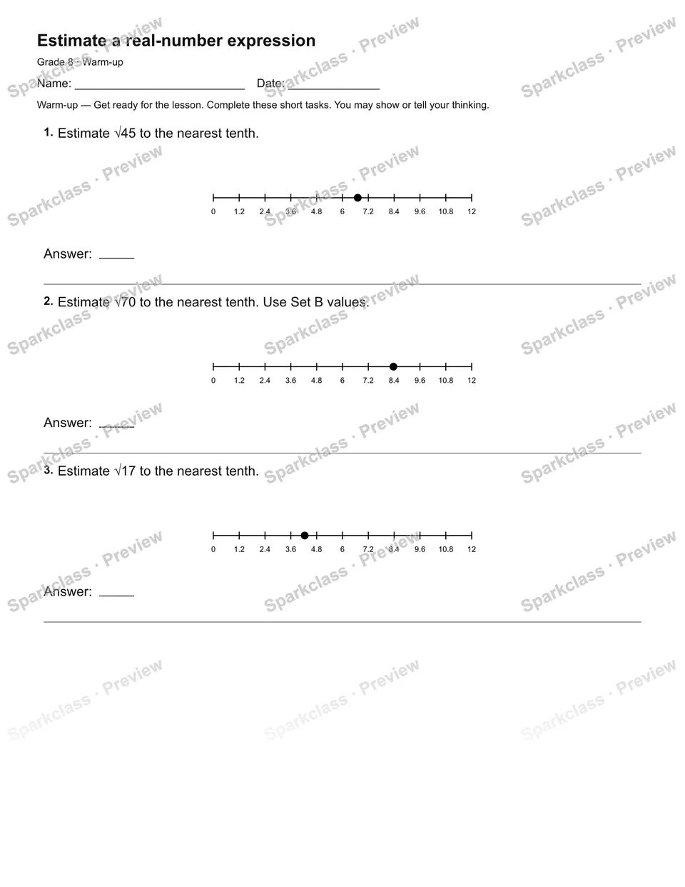 Estimate a real-number expression — Warm-up — page 2