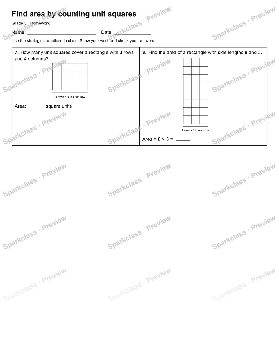 Find area by counting unit squares — Homework — page 2