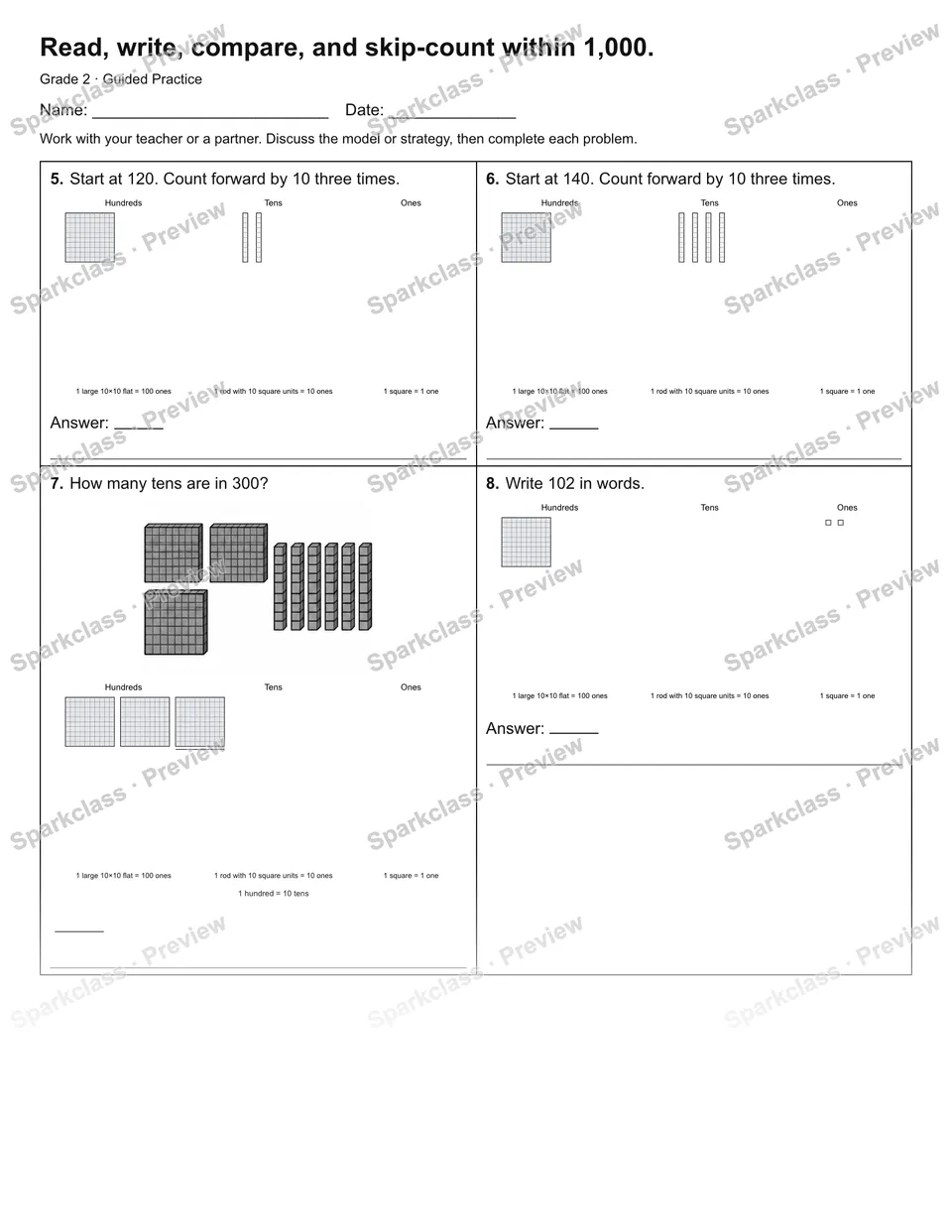 Read, write, compare, and skip-count within 1,000. — Guided Practice — page 2