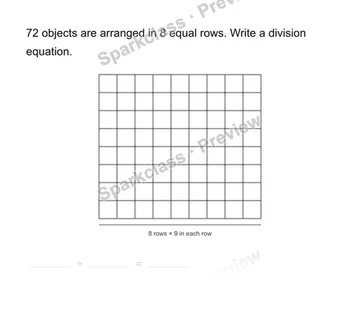 Write the division equation — Grade 3 problem preview