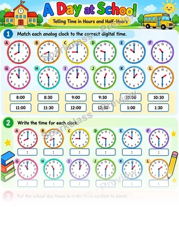 School Day Time — Grade 1 worksheet preview