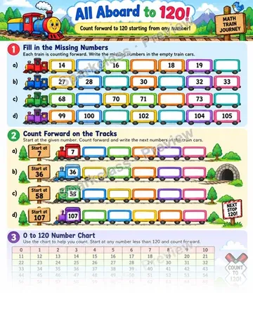 Count Forward Train 120 Extra — Grade 1 worksheet preview