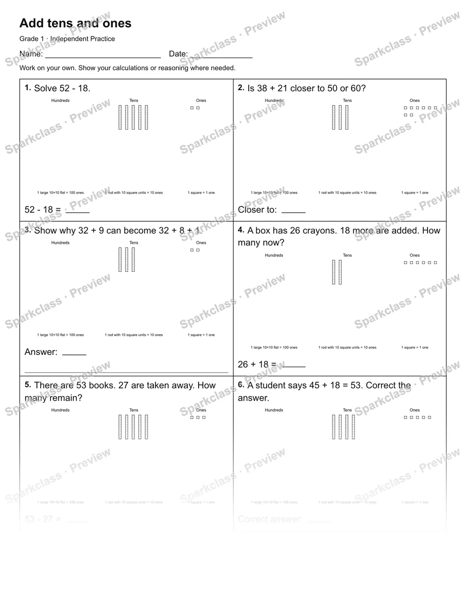 Add tens and ones — Independent Practice — page 1