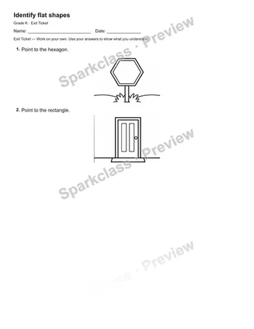 Identify flat shapes — Exit Ticket — Kindergarten worksheet preview