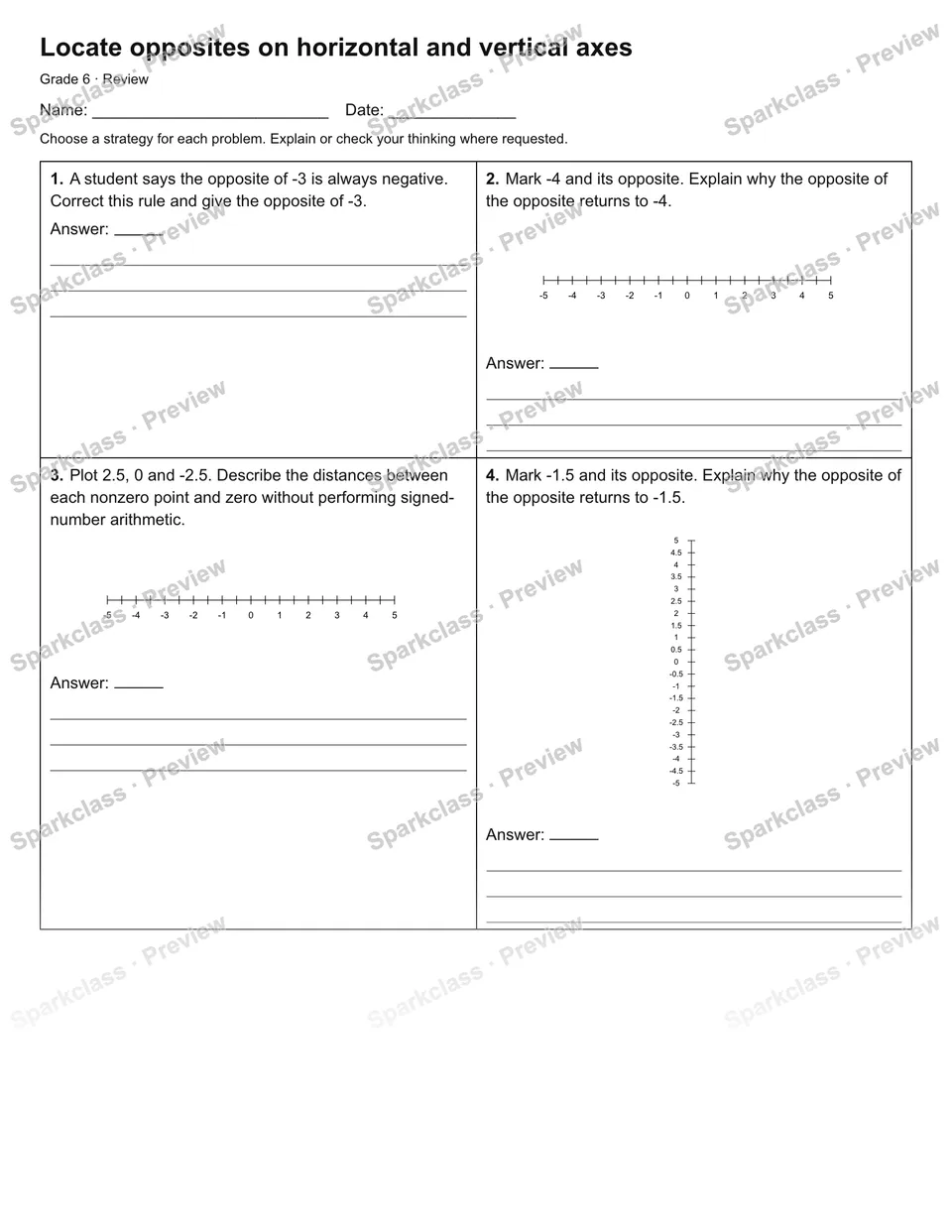 Locate opposites on horizontal and vertical axes — Review — page 1