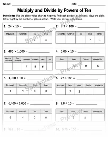 5.NBT.A.1 · 1 Place Value Patterns Variant 02 — Grade 5 worksheet preview