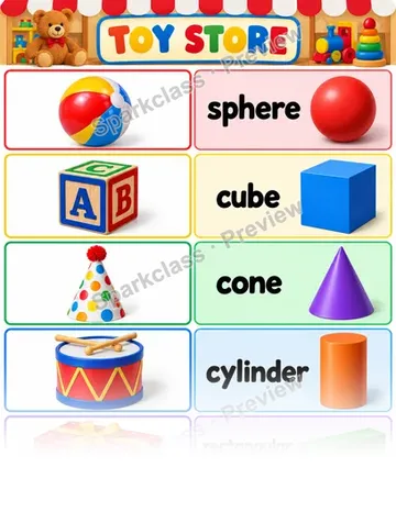 Basic Toy Store · 3D Shapes — Kindergarten worksheet preview