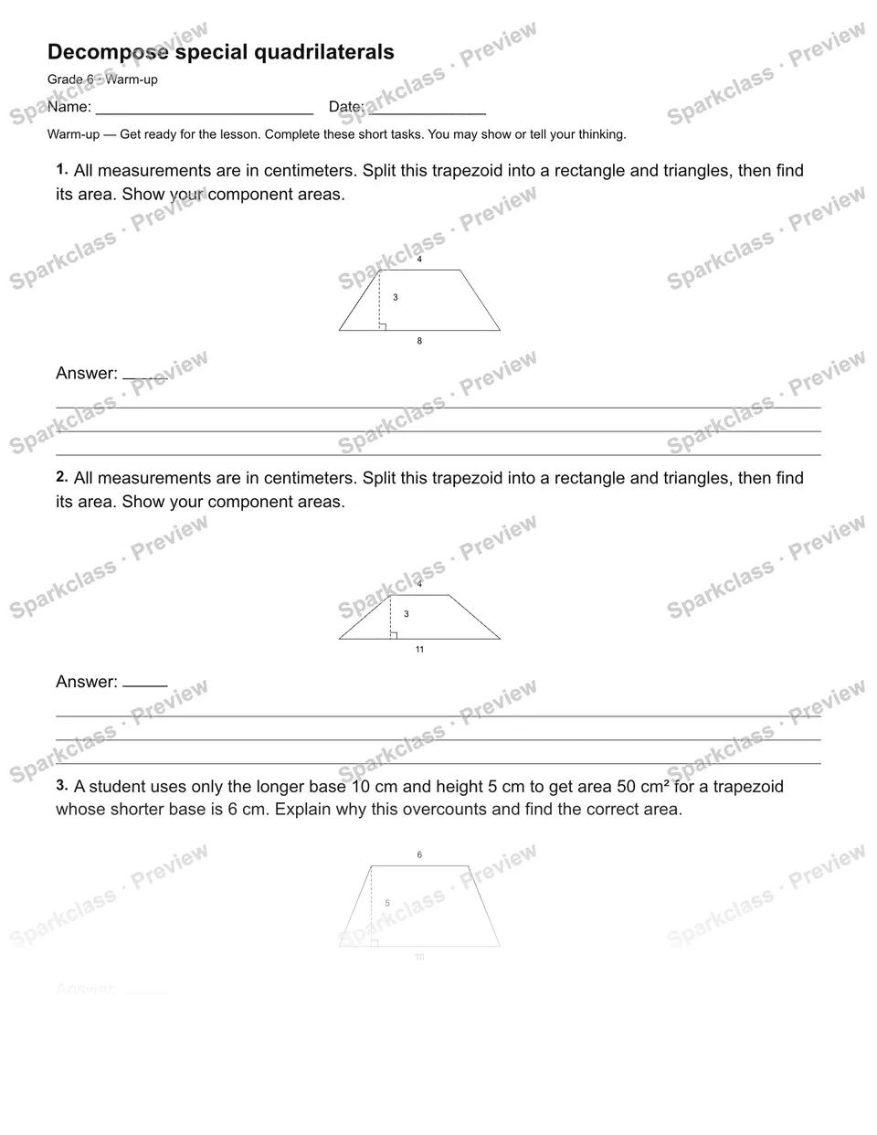 Decompose special quadrilaterals — Warm-up — page 2