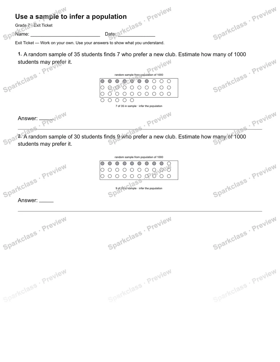 Use a sample to infer a population — Exit Ticket — page 2