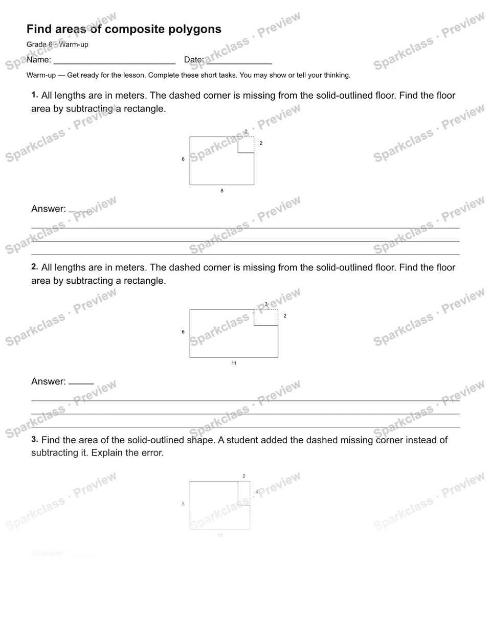 Find areas of composite polygons — Warm-up — page 1