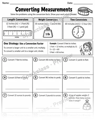 Converting Measurement Units — Grade 4 worksheet preview