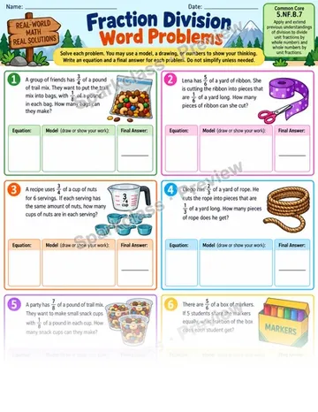Fraction Division Word Problems — Grade 5 worksheet preview