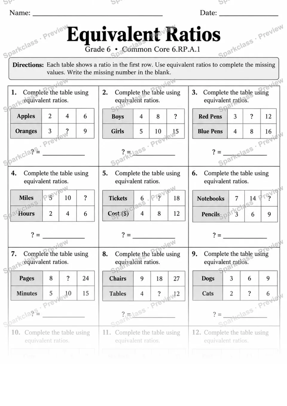Equivalent Ratios — page 1