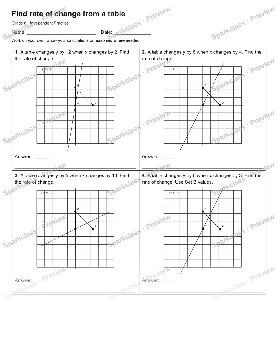 Find rate of change from a table — Independent Practice — page 1