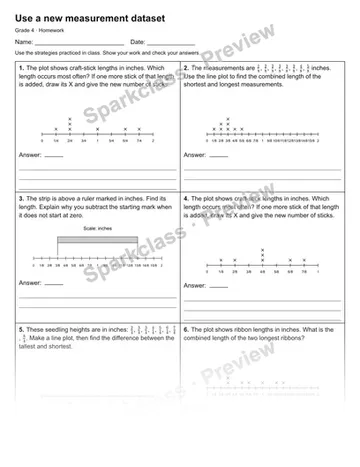Use a new measurement dataset — Homework — Grade 4 worksheet preview