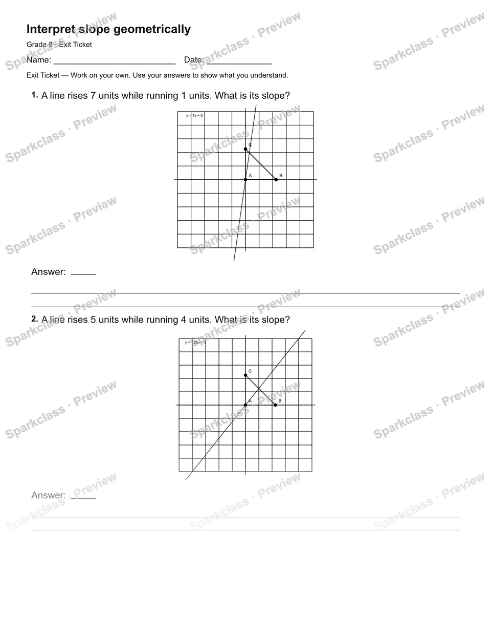 Interpret slope geometrically — Exit Ticket — page 1