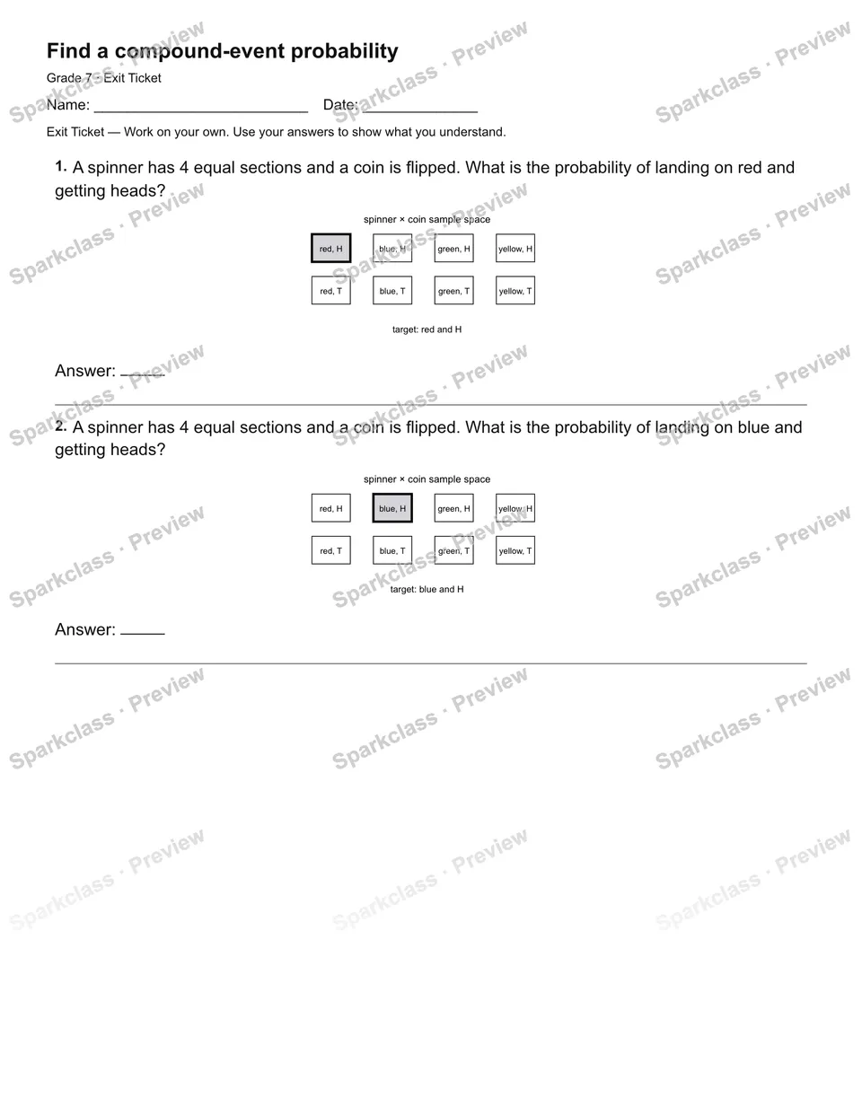 Find a compound-event probability — Exit Ticket — page 1