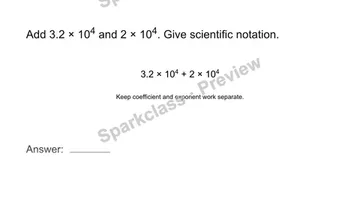 Add quantities in scientific notation — Grade 8 problem preview