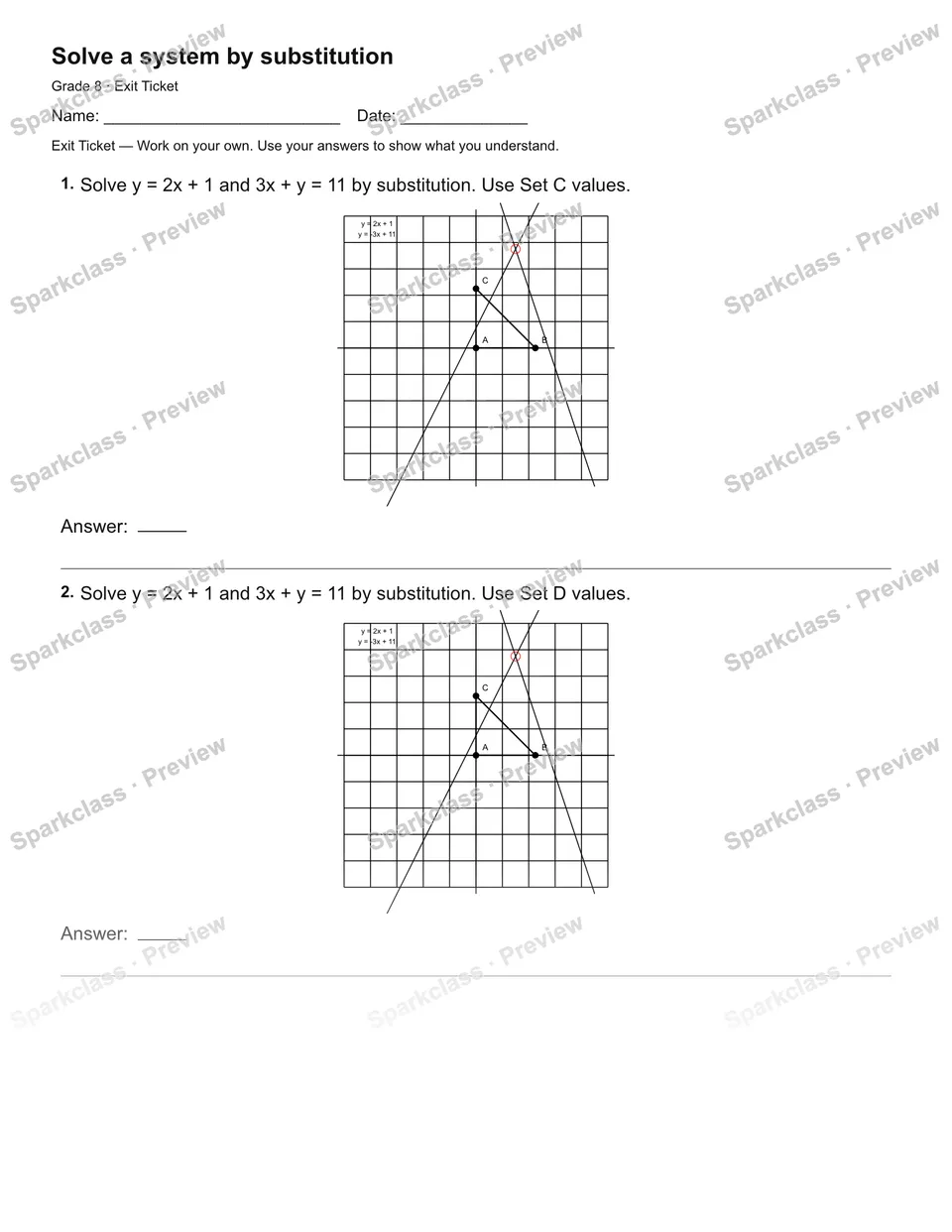 Solve a system by substitution — Exit Ticket — page 1