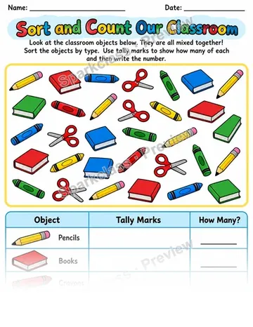 Sort Count Classroom — Grade 1 worksheet preview