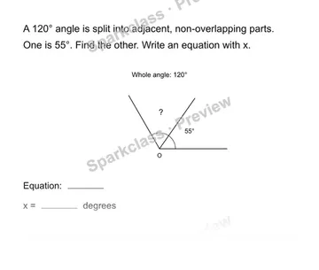 Find an unknown angle — Grade 4 problem preview