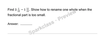 Subtract mixed numbers with regrouping — Grade 4 problem preview