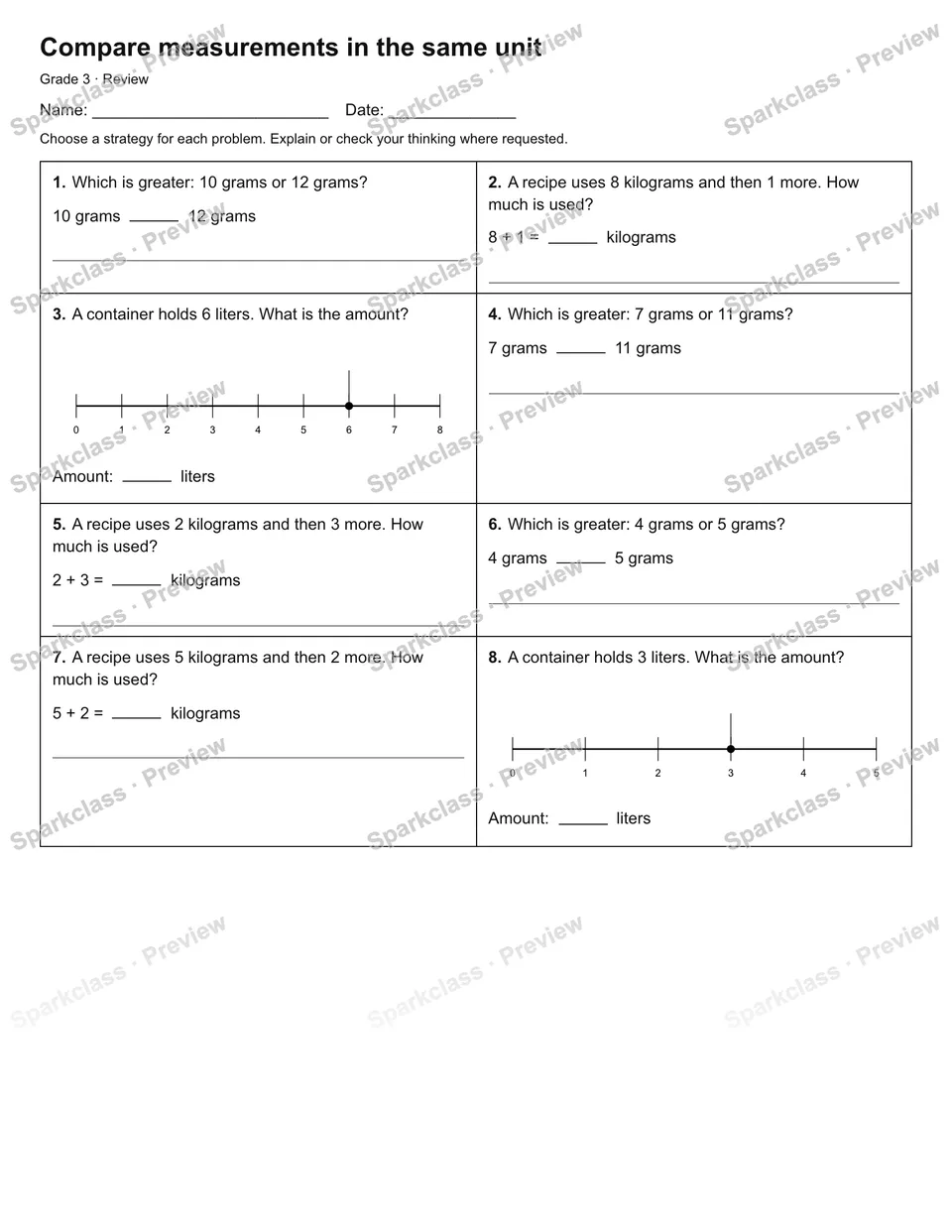 Compare measurements in the same unit — Review — page 1