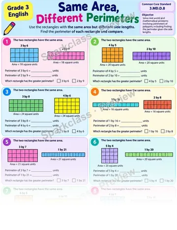 Same Area Different Perimeter 01 — Grade 3 worksheet preview