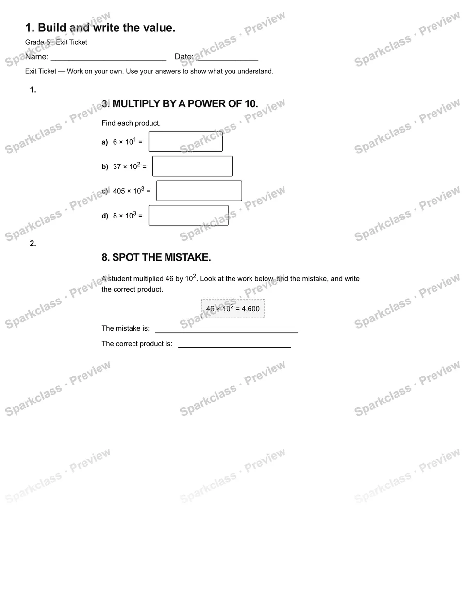 1. Build and write the value. — Exit Ticket — page 2