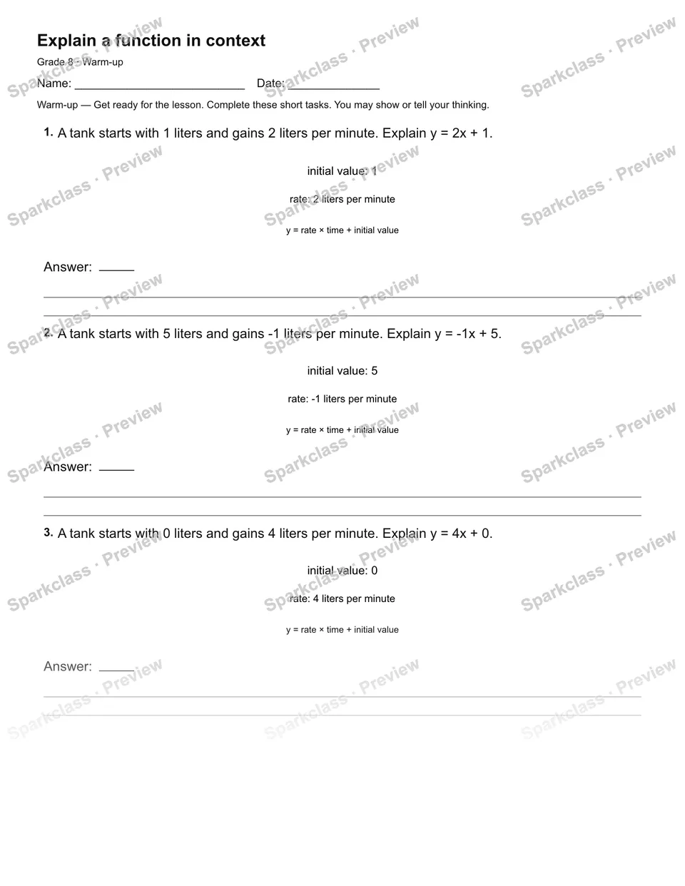 Explain a function in context — Warm-up — page 1