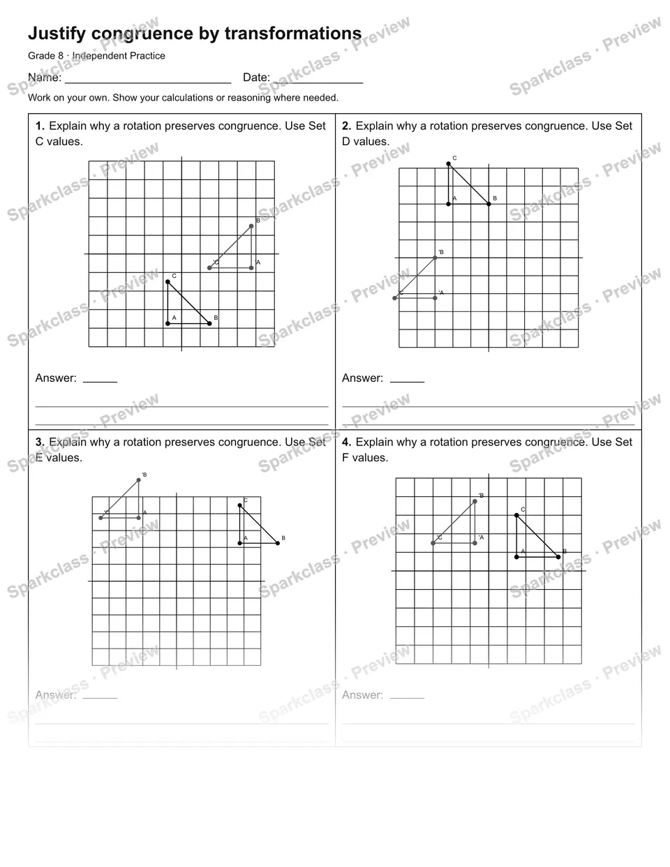 Justify congruence by transformations — Independent Practice — page 1
