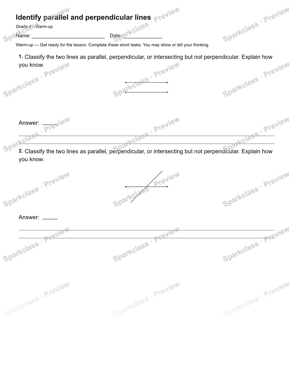 Identify parallel and perpendicular lines — Warm-up — page 2