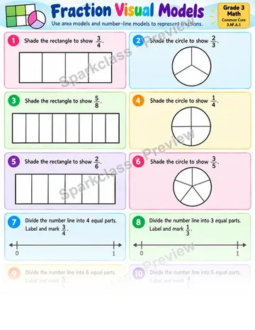 Fraction Visual Models — Grade 3 worksheet preview