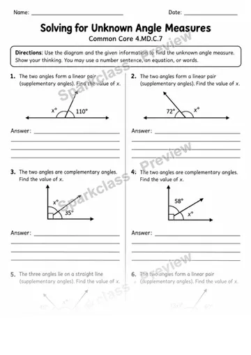 Unknown Angles — Grade 4 worksheet preview