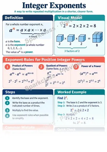 Knowledge Guide · Properties of integer exponents — Grade 8 worksheet preview