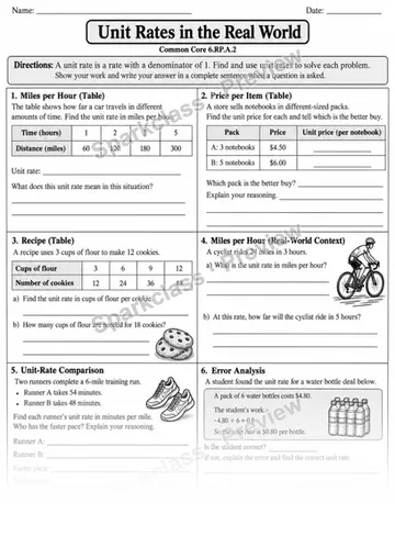 6.RP.A.2 · 2 Unit Rates Independent 3 — Grade 6 worksheet preview