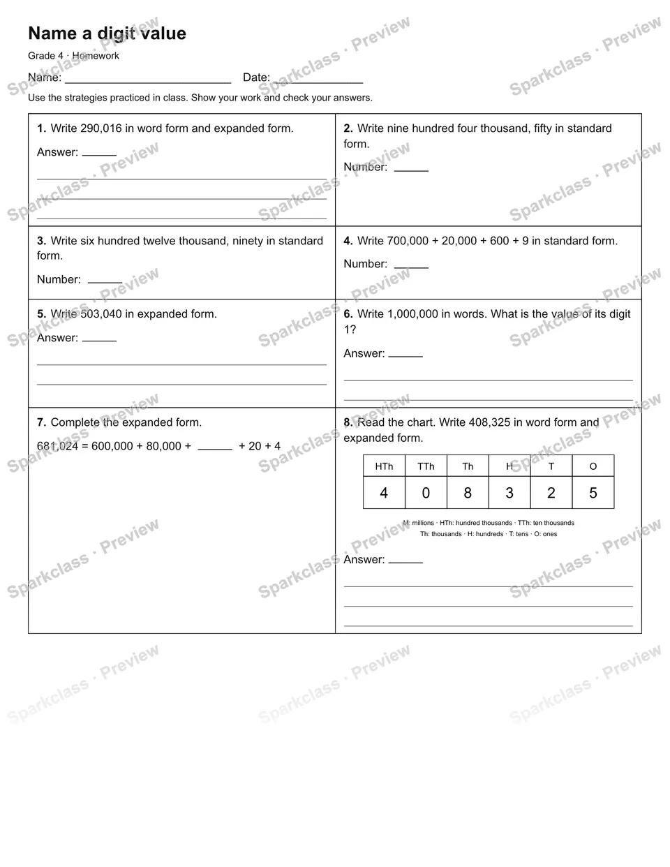 Name a digit value — Homework — page 1
