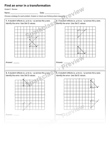 Find an error in a transformation — Review — Grade 8 worksheet preview