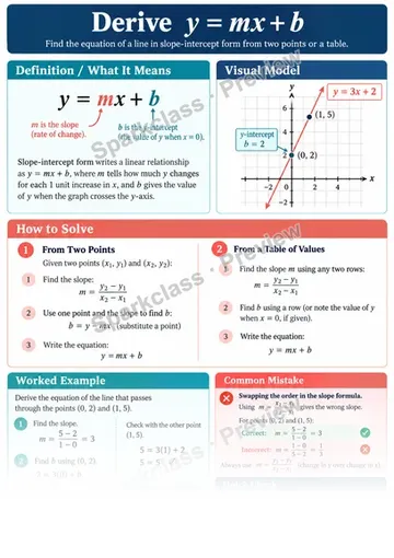 Knowledge Guide · Derive the equation y = mx + b — Grade 8 worksheet preview