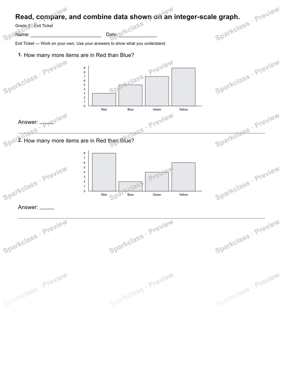 Read, compare, and combine data shown on an integer-scale graph. — Exit Ticket — page 1
