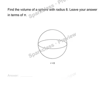 Find a cone or sphere volume — Grade 8 problem preview