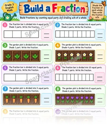 Build Fractions — Grade 3 worksheet preview