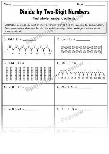 5.NBT.B.6 · 6 Decimal Division Variant 01 Lowcoverage — Grade 5 worksheet preview