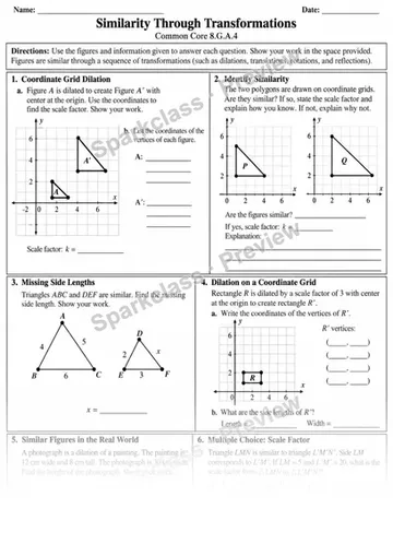 8.G.A.4 · 4 Similarity Transformations Variant — Grade 8 worksheet preview